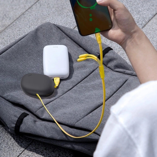 Zwijany kabel USB 3w1 Baseus Let\'s go Little Reunion, Lightning / USB-C / micro USB, 3A, 0,85m (żółto-szary)